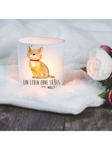 Mr. & Mrs. Panda Glas Windlicht Hund Glück mit Spruch in Transparent