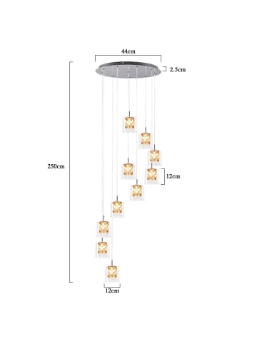 ZMH Pendelleuchte 10-flammige G9 in silber Kristall L44cm x H250cm