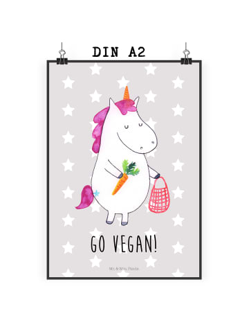 Mr. & Mrs. Panda Poster Einhorn Vegan mit Spruch in Grau Pastell