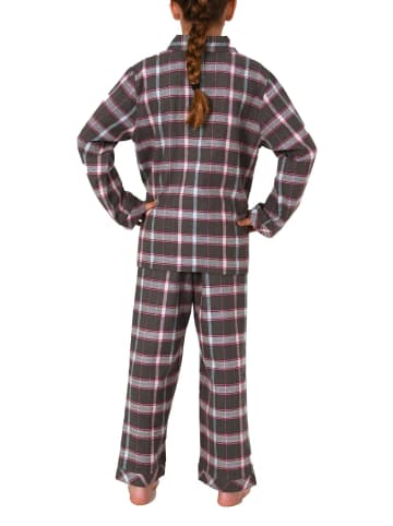NORMANN Flanell Pyjama langarm Schlafanzug Karo Knopfleiste - 70120 in grau
