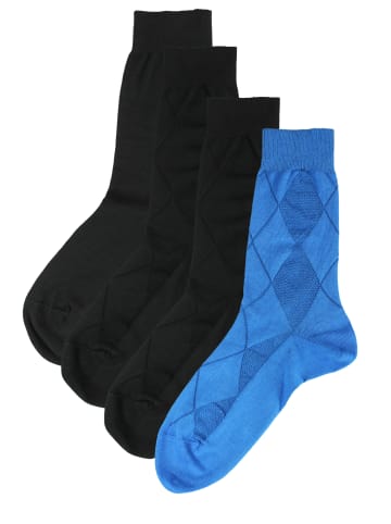 Rogo Socken im 4er Pack Strukturen in schwarz-blau