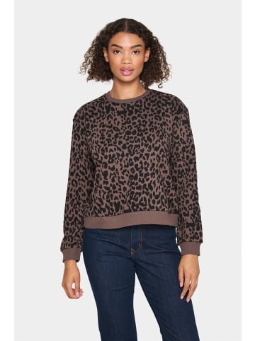 SAINT TROPEZ Sweatshirt ZherrySZ Gerade Passform in Chocolate Brown Leopard