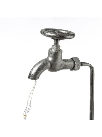 MARELIDA LED Solar Wasserhahn mit Blumentopf Gartendeko H: 60cm silber
