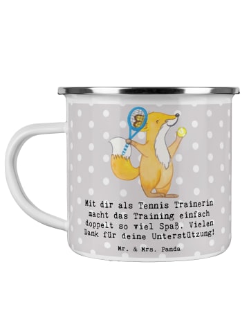 Mr. & Mrs. Panda Pott Tennis Trainerin Spaß mit Spruch in Grau Pastell