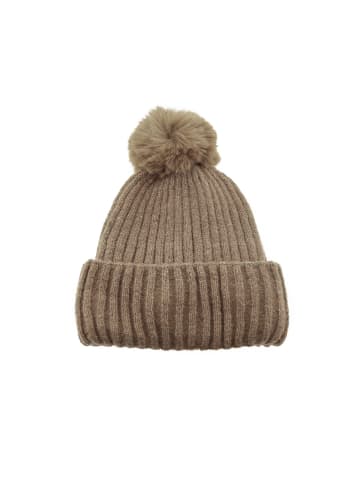 Faera Bommelmütze mit Innenfutter Strickmütze zum Warmhalten in Braun