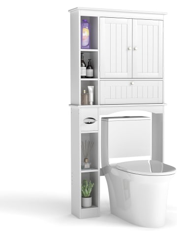 COSTWAY Toilettenschrank mit 3 Türen und verstellbaren Regalböden in Weiß