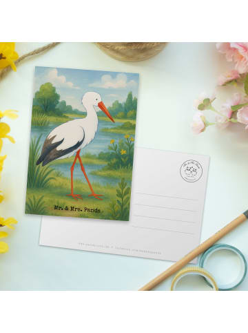 Mr. & Mrs. Panda Postkarte Storch Design ohne Spruch in Weiß