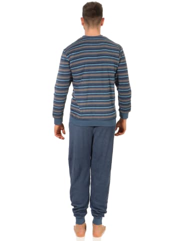 NORMANN Frottee Schlafanzug Bündchen Streifen langarm Pyjama - 51742 in dunkelgrau