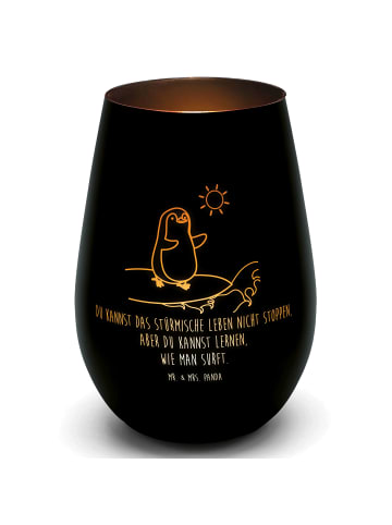 Mr. & Mrs. Panda Kerzenhalter Pinguin Surfer mit Spruch in Schwarz
