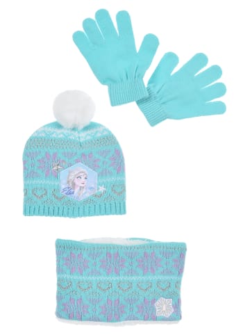 Disney Frozen 3tlg. Set: Mütze, Schal & Handschuhe Anna und Elsa in Blau