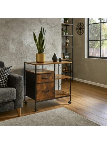 relaxdays Rollcontainer in Braun/Schwarz - (B) 76,5 x (H) 75,5 x (T) 40 cm