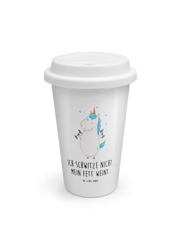 Mr. & Mrs. Panda To Go Becher Einhorn Fitness mit Spruch in Weiß