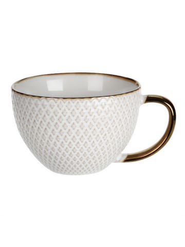 Siaki Collection Großer Becher für Kaffee oder Tee mit Untertasse in Beige, 11,6 x 7,6 x 15 cm