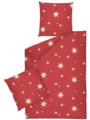 JACK 3 tlg. Fein Biber Bettwäsche 240x220cm Stern Sterne in Rot