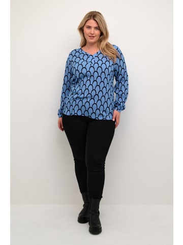 KAFFE curve Langarm-Bluse KCkerry in Blue/Black Graphic Print