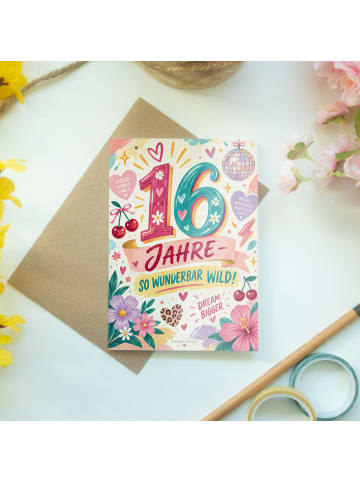 Geburtstagskarte 16. Geburtstag Zahl verspielt ... in Weiß