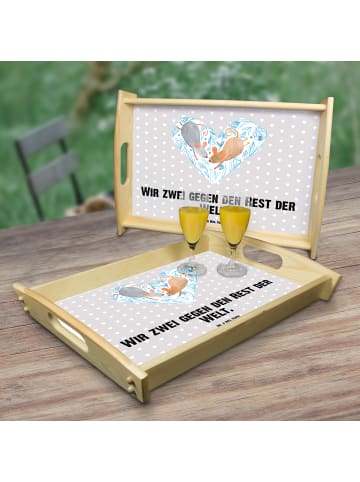 Mr. & Mrs. Panda Sofa Tablett Mäuse Herz mit Spruch in Grau Pastell