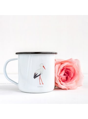 Mr. & Mrs. Panda Emaille Tasse Storch ohne Spruch in Weiß