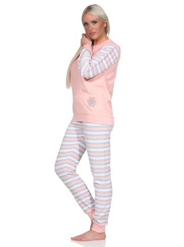 NORMANN geringelte Frottee Schlafanzug langarm Pyjama Eiskristall - 75055 in rosa