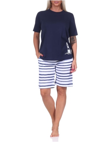 NORMANN kurzarm Shorty Schlafanzug Top Leuchturm - 72912 in marine