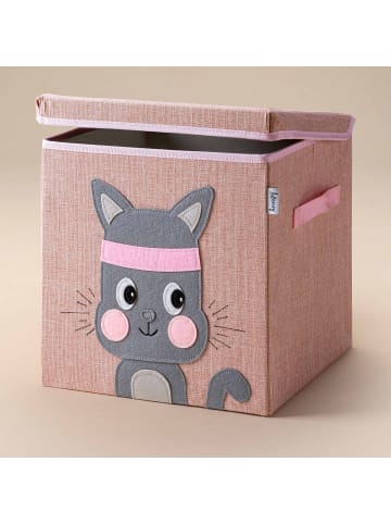 Lifeney Aufbewahrungsbox mit Deckel Rosa Katze, 33 x 33 x 33 cm