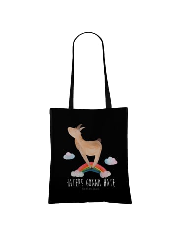 Mr. & Mrs. Panda Shopping Tasche Lama Regenbogen mit Spruch in Schwarz