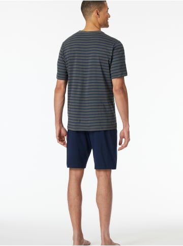 Schiesser Pyjama Schlafanzug kurz - Casual Essentials in Anthrazit, Blau