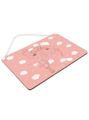 Mr. & Mrs. Panda Schild Heißluftballon Leben mit Spruch in Bunt