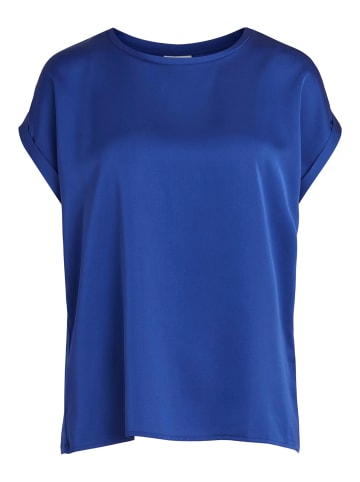 Vila Satain Blusen T-Shirt Kurzarm Basic Top Glänzend VIELLETTE in Dunkelblau