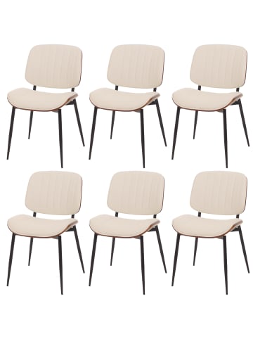 MCW 6er-Set Esszimmerstuhl O44, Walnuss-Optik, weiß