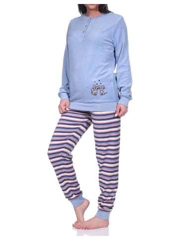 NORMANN Frottee Pyjama Schlafanzug langarm Katzen - 76543 in hellblau