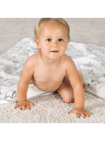 Makian Kuscheldecke Mull 4-lagig 120 x 120 cm - in weiss,grau