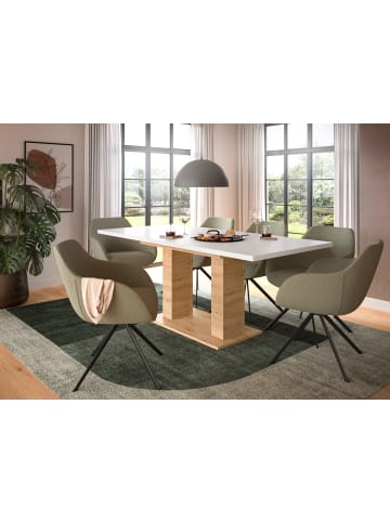 xonox.home Esstisch (B/H/T): 150-190x76x90 in eichefarben &weiß mit Doppelsäulen-Gestell