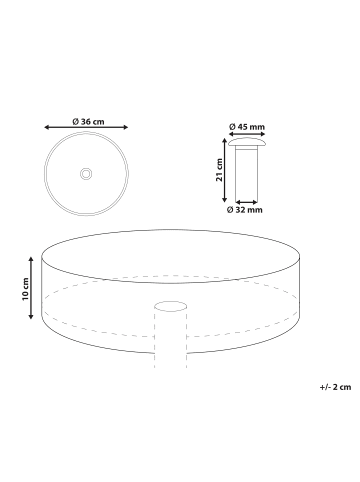 Beliani Waschbecken TOLOSA in Rosa - (W) 36 x (H) 10 x (L) 36 cm