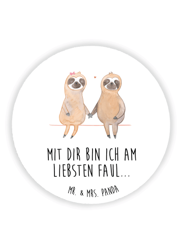 Mr. & Mrs. Panda Rund Magnet Faultier Pärchen mit Spruch in Weiß