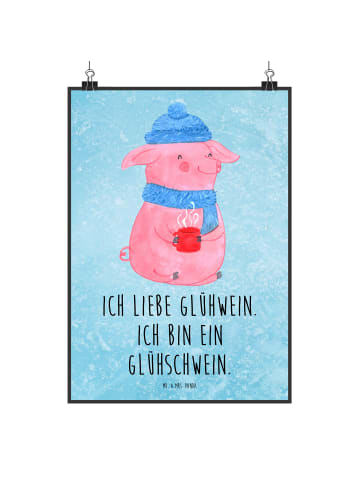 Mr. & Mrs. Panda Kunstdruck Schwein Glühwein mit Spruch in Eisblau