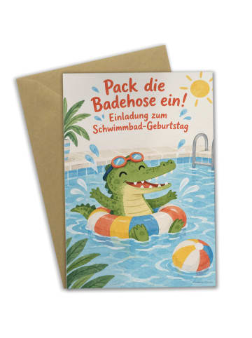 Mr. & Mrs. Panda Glückwunschkarte Geburtstag Krokodil mit Schwim... in Weiß