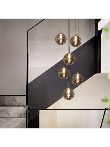 ZMH Pendelleuchte 6-flammige G9 in rauchgrau Glas und Kristall L31cm x H175cm