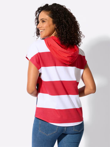 WITT WEIDEN Kapuzen-Shirt in erdbeere-weiß-gemustert