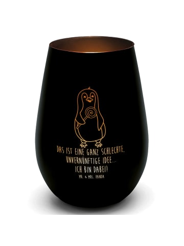 Mr. & Mrs. Panda Gold Windlicht Pinguin Lolli mit Spruch in Schwarz