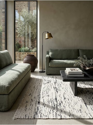 KADIMA DESIGN Wollteppich Handgewebt TIREE Streifen Naturfaser Wohnzimmer in Schwarz