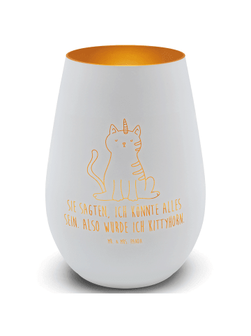 Mr. & Mrs. Panda Gold Windlicht Einhorn Katze mit Spruch in Weiß