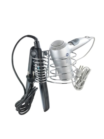 Wenko MILANO Haartrocknerhalter und Glätteisen, 2in1 in Silbern, 12 x 11,5 x 21 cm
