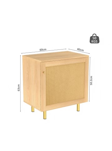 ABRIHOME Sideboard in Natur Korbgeflecht 60x40x63 cm mit 1 Tür für Esszimmer