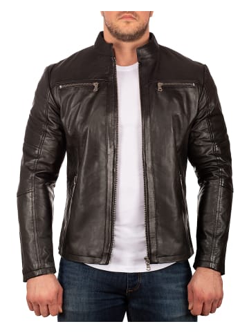 Reichstadt Herren Slim Fit Bikerjacke Silver Zipper in Black