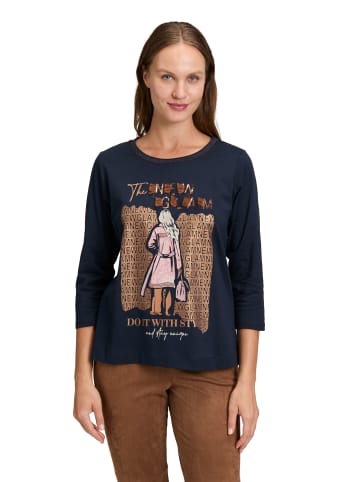 Betty Barclay Basic Shirt mit Rippbündchen in Patch Dark Blue/Brown