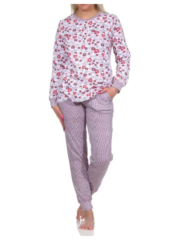 NORMANN langarm Schlafanzug Bündchen Pyjama Hose Streifen - 75710 in beere