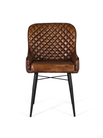 Giner y Colomer Stuhl mit gealtertem braunem Leder bezogen in Brown