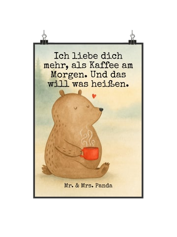 Mr. & Mrs. Panda Poster Bär Morgenkaffee Design mit Spruch in Weiß