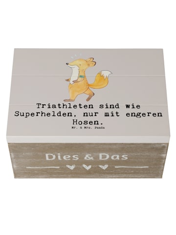 Mr. & Mrs. Panda Geschenkbox Triathlon Superheld mit Spruch in Grau Pastell